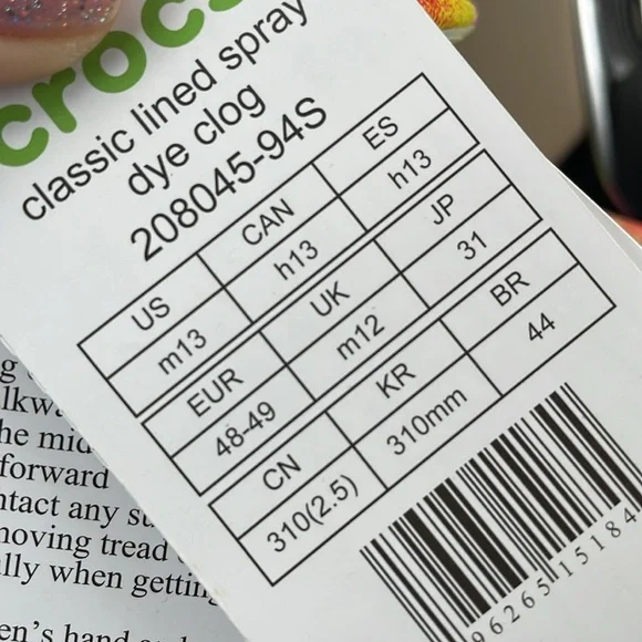 NWT Crocs Classic Fur Lined Spray Dye rainbow Clog in size 13 mens - Picture 6 of 9